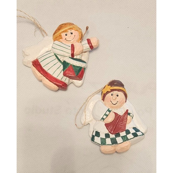 Angel Christmas Ornaments Set‎ of 2 Holiday Decor Drummer Singer - Picture 2 of 5